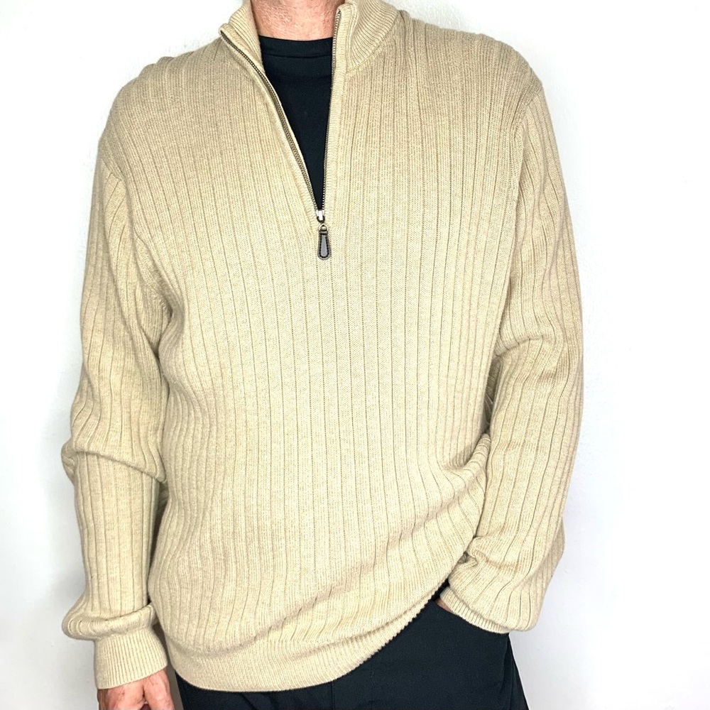 GH Bass Earth 100% Cotton, Half Zipper Front, Ribbed, Sweater.
